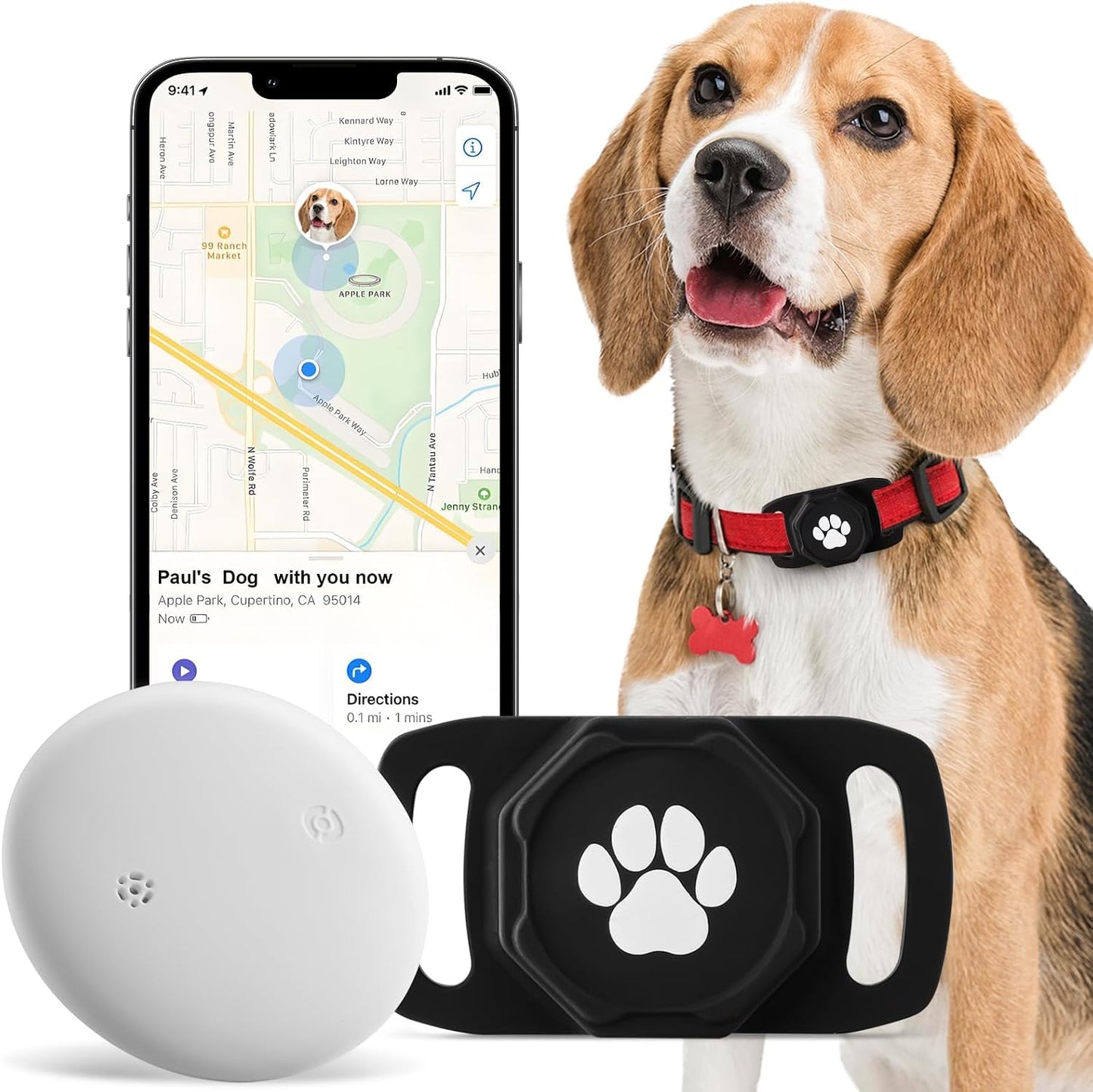 Smart Pet Tracker for Collar - Dog Tracker Pet Location Tracker with Holder | Real-Time Location, No Monthly Fee/ SIM Card, Work with IOS & Android, Ultra-Slim, IP68 Waterproof Holder Holder, Black