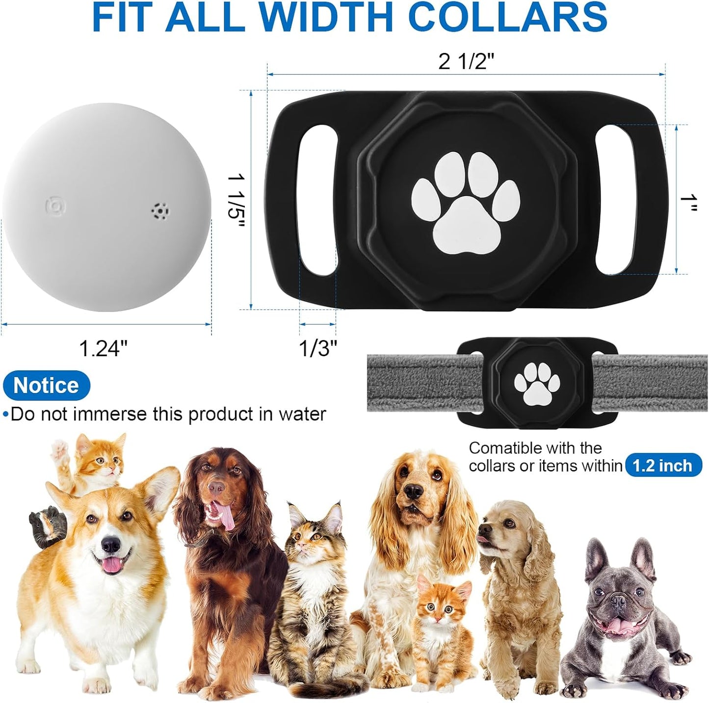 Smart Pet Tracker for Collar - Dog Tracker Pet Location Tracker with Holder | Real-Time Location, No Monthly Fee/ SIM Card, Work with IOS & Android, Ultra-Slim, IP68 Waterproof Holder Holder, Black