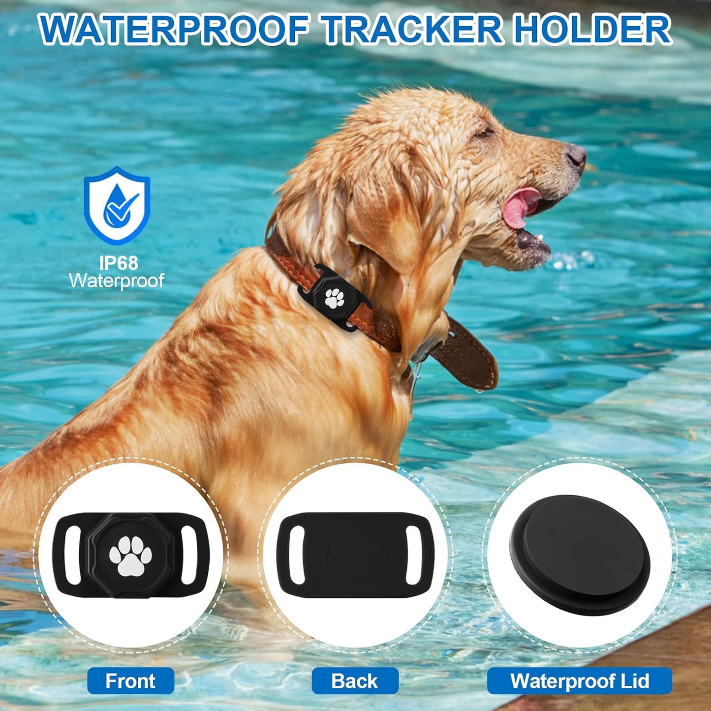 Smart Pet Tracker for Collar - Dog Tracker Pet Location Tracker with Holder | Real-Time Location, No Monthly Fee/ SIM Card, Work with IOS & Android, Ultra-Slim, IP68 Waterproof Holder Holder, Black