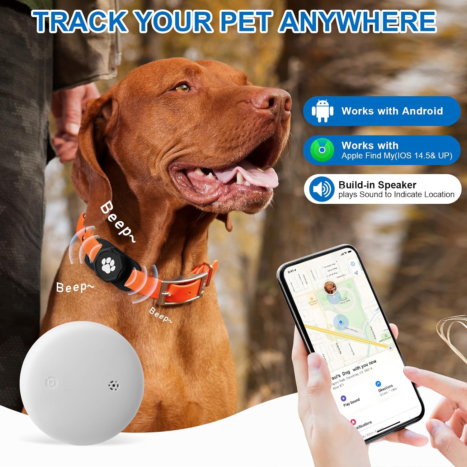 Smart Pet Tracker for Collar - Dog Tracker Pet Location Tracker with Holder | Real-Time Location, No Monthly Fee/ SIM Card, Work with IOS & Android, Ultra-Slim, IP68 Waterproof Holder Holder, Black